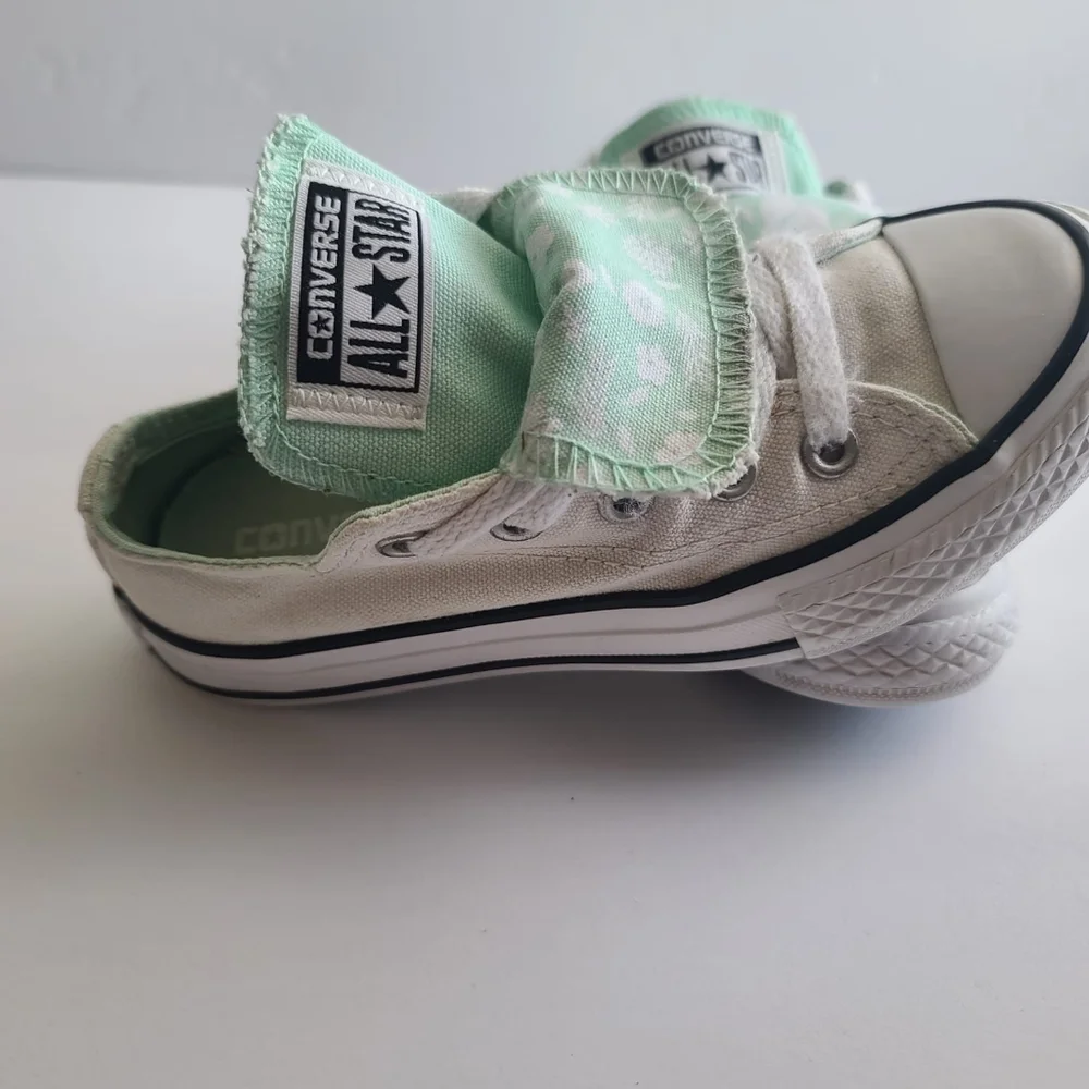 Converse Double Tongue White Mint Girls sz 12 Sneakers
